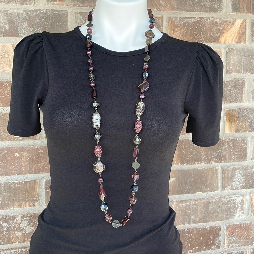 Purple & Silver/Gray Glass Beaded Necklace